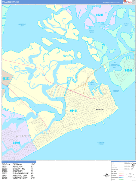 Atlantic City City Digital Map Color Cast Style